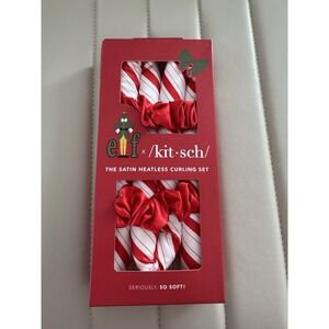 Kitsch Elf 2 Satin Heatless Curling Set Candy Cane With 2 Scrunchies New